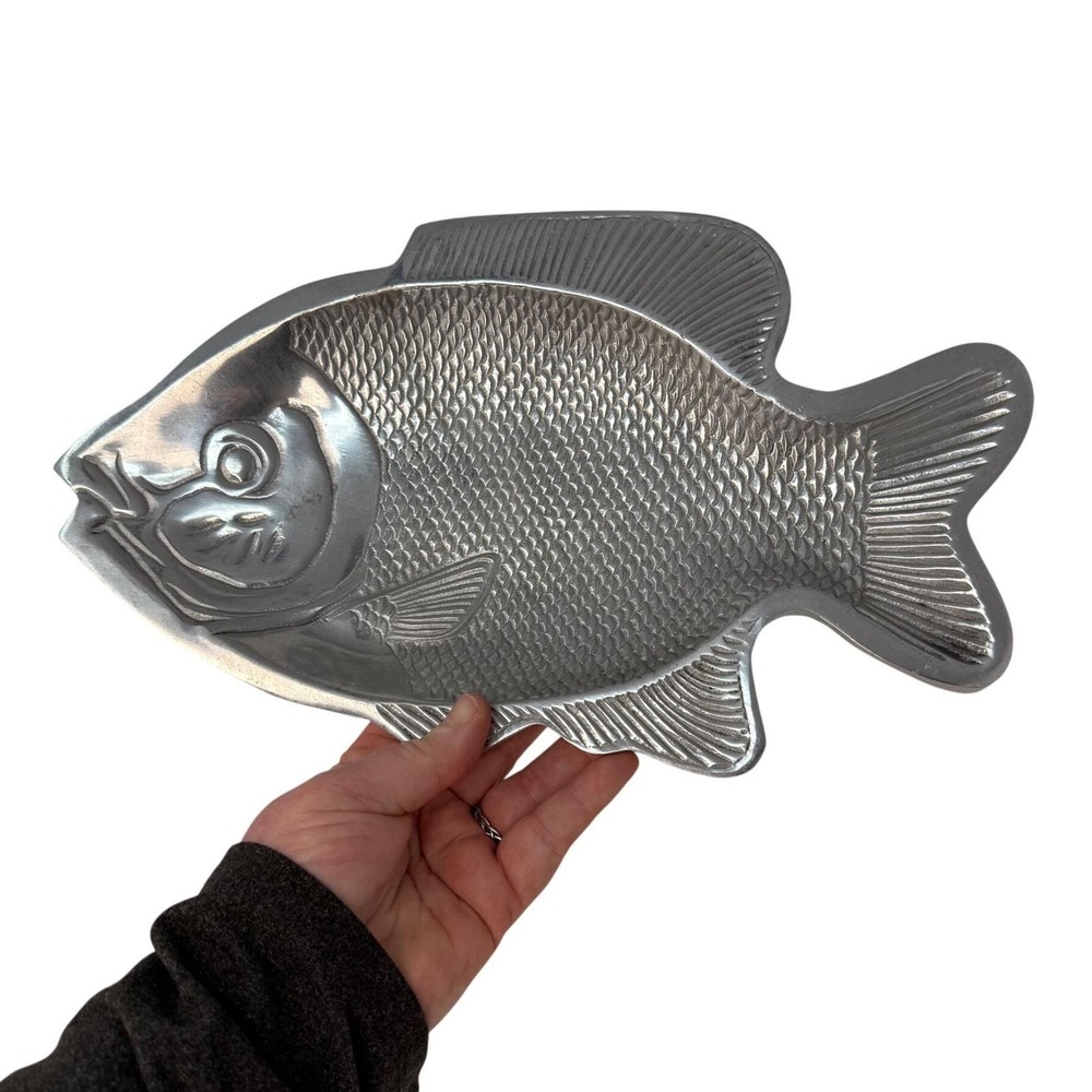 Vintage Pewter Fish Platter, Large, Aged, 13" x 7.5", Home Decor, Catch All Dish